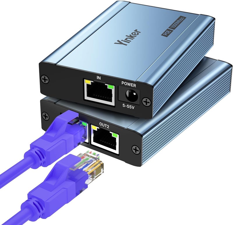 Yinker POE Ethernet Splitter 1 to 2, Gigabit 1000Mbps, IEEE 802.3af/at, 200m Transmission for POE IP Camera + Laptop, Cat5-8 Compatible - Image 1